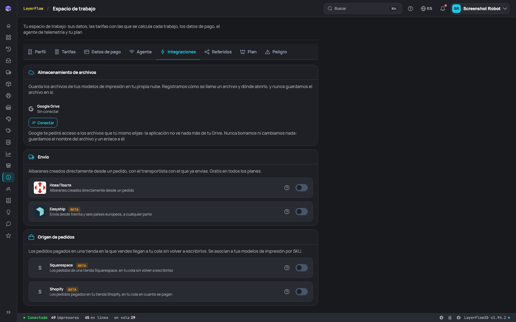 La pantalla Equipo y ajustes, con los controles que nombran estos pasos numerados